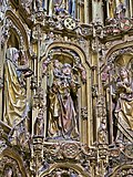 Retable de sainte Anne, chapelle du Condestable, cathédrale de Burgos, sculpture en bois polychrome de Gil de Siloé (v. 1500).