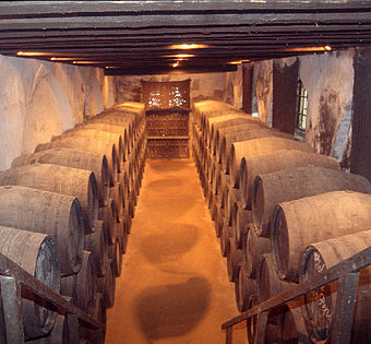 Sherry maturing in oak barrels
