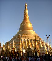 Shwedagon Pagoda located in Yangon, Myanmar. The whole structure is coated with 60 tons of pure gold