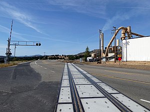The Sierra Railroad crossing La Grange Road (County Route J59) at Keystone