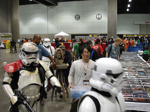 The 501st legion guards an Obi-Wan bust at Star Wars Celebration IV.