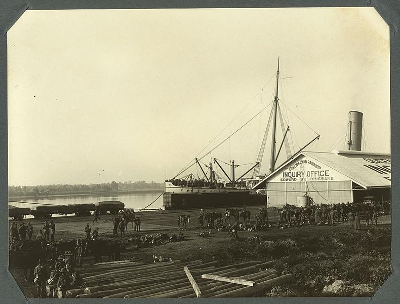 File:StateLibQld 2 241741 Horses and soldiers on the docks ready for departure at Brisbane, 1914.jpg