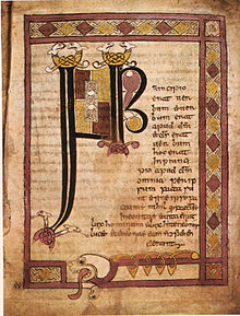 Initial page from the 9th-century Stowe Missal StoweMissalFol001r InitialPage.jpg
