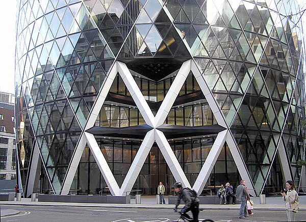 Base of 30 St Mary Axe, London, UK