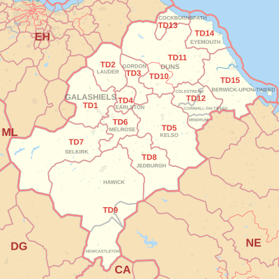 TD Region map, pokazując dzielnice Kod, miasteczek pocztowych i okolic kod pocztowy.