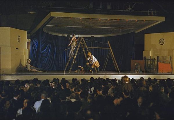 The Ballet Rambert visiting an aircraft factory in Second World War Britain: Dancers from the Ballet Rambert, under the auspices of CEMA (Council for 