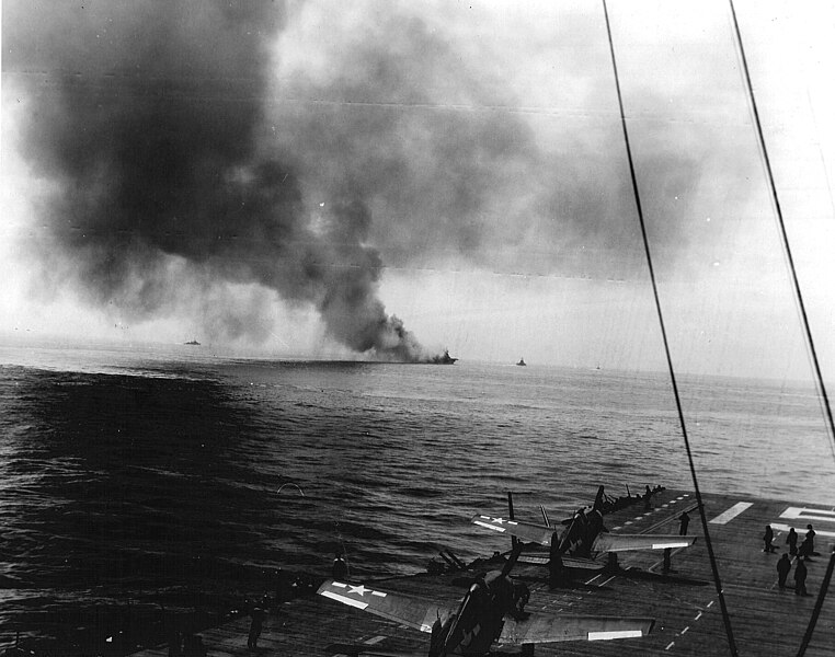 File:The burning USS Bunker Hill (CV-17) seen from USS Randolph (CV-15) on 11 May 1945 (NNAM.1996.253.7178.020).jpg