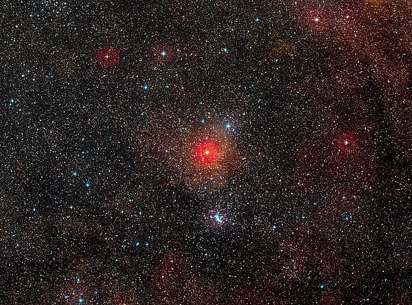 Yellow hypergiant HR 5171 A, seen as the bright yellow star at the center of the image.