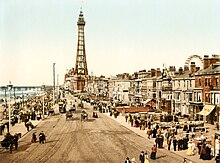 Photochrom of the Blackpool promenade c. 1898 The promenade, Blackpool, Lancashire, England, ca. 1898.jpg