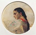 Κεφαλή γυναίκας (αχρονολόγητο), ελαιογραφία σε πάπυρο, 22 εκ. διάμετρος. Συλλογή Τραπέζης Άλφα.