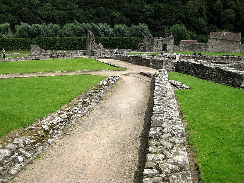 File:Tintern Abbey covered path to infirmary hall.JPG