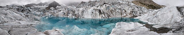 A freshwater pond on Trimble Glacier, in the Tordrillo Mountains, in the far south-west of Mat-Su Borough