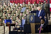 President Donald Trump giving a speech during the signing of the 2019 National Defense Authorization Act. At the end of 2019 the US Space Force would launch.