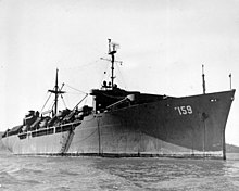 USS General Stuart Heintzelman (AP-159) at anchor, circa in 1945.jpg