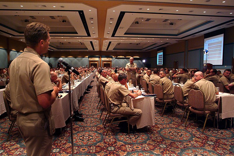 File:US Navy 030624-N-2383B-077 Adm. Vern Clark, Chief of Naval Operations (CNO) listens to a question by Command Master Chief Kevin Davis.jpg