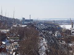 Ufa railway station — view from the bridge at European route E22 — April, 2005