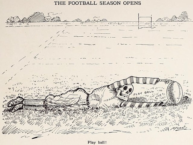 The dangers associated with the sport depicted in a 1908 cartoon by William Charles Morris