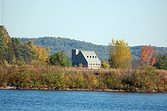 Old Stone Church on the reservoir, viewed from the Stillwater River