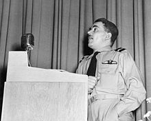 Frank Whittle speaking to employees of the Flight Propulsion Research Laboratory (Now known as the NASA Glenn Research Center), USA, in 1946