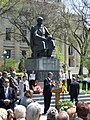 Speaking under the Taras Shevchenko monument on the grounds of the Manitoba Legislative Building