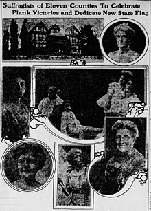 "Suffragists of Eleven Counties to Celebrate Plank Victories and Dedicate New State Flag" June 1, 1916 (cropped) "Suffragists of Eleven Counties to Celebrate Plank Victories and Dedicate New State Flag" June 1, 1916 (cropped).jpg