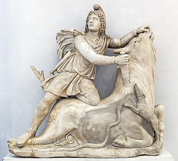 Mithrasskulptur aus der zweiten Hälfte des zweiten Jahrhunderts in Rom ausgestellt im Archäologischen Nationalmuseum Venedig.