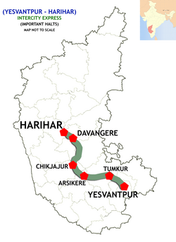 (Yesvantpur - Xarixar) Intercity Express yo'nalish xaritasi