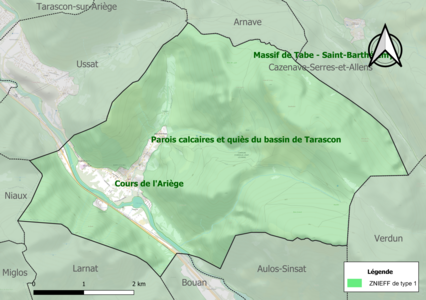 Carte des ZNIEFF de type 1 sur la commune.