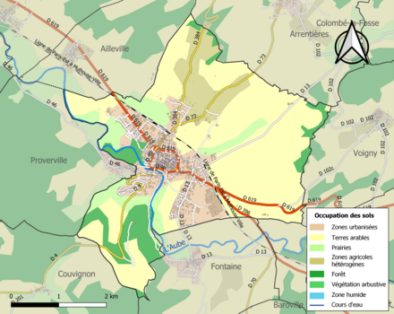 Carte en couleurs présentant l'occupation des sols.