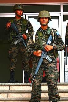 After the 2009 coup d'etat, the military presence in the streets began to be more common. 2009 Honduras political crisis 5.jpg