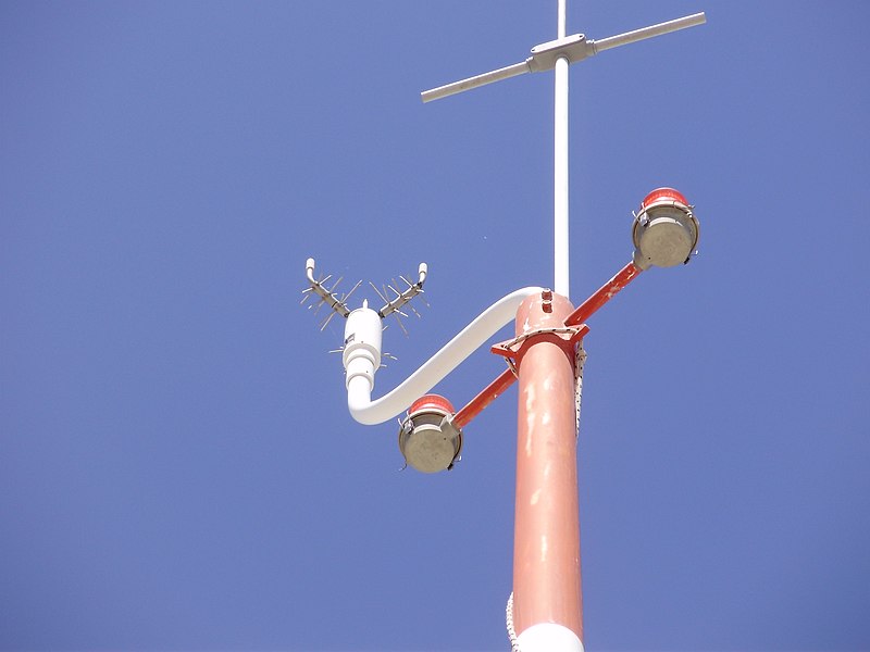 File:2015-04-18 12 15 37 Closeup of the sonic anemometer at the Lovelock Airport-Derby Field ASOS in Pershing County, Nevada.JPG