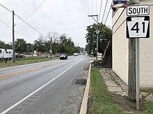 PA 41 southbound in Avondale 2022-09-07 12 23 34 View south along Pennsylvania State Route 41 (Pennsylvania Avenue) just south of Baltimore Pike in Avondale, Chester County, Pennsylvania.jpg