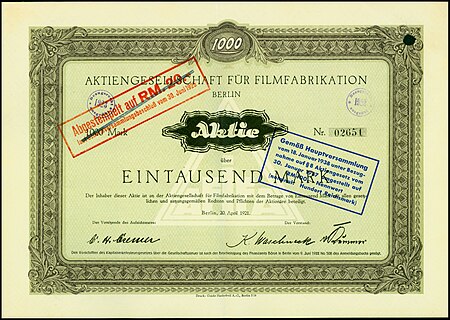 AG für Filmfabrikation 1921 1000 Mk