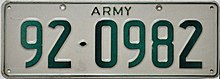 From 1989 to 2002, Army plates included a "Date of Purchase" prefix. In this example, 1992. AUS.ARMY92.jpg