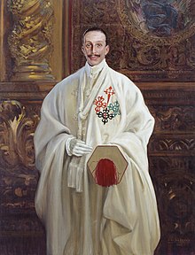 Portrait of Alfonso XIII in uniform of Grand Master of the four Spanish military orders, 1928 Alfonso XIII four military orders.jpg