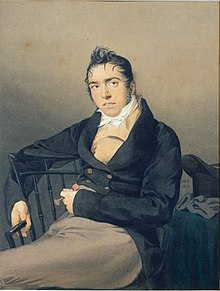 Melville's father, Allan Melvill (1782–1832), portrait from 1810 by John Rubens Smith, Metropolitan Museum of Art, New York. In Melville's novel Pierre (1852), he fictionalized this portrait as the portrait of Pierre's father.