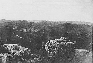 View from the Gemi in Southern direction to the village of Amedzofe and the mission above the village.