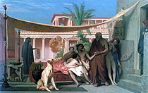 Socrates seeking Alcibiades in the house of Aspasia label QS:Len,"Socrates seeking Alcibiades in the house of Aspasia" label QS:Lpl,"Sokrates szukający Alcybiadesa w domu Aspazji" 1861