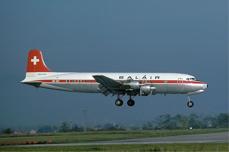 File:Balair Douglas DC-6 Basle Airport - 1976.jpg