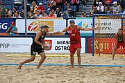 Deutsch: Beachhandball Europameisterschaften 2019 (Beach handball Euro); Tag 6: 7. Juli 2019 – Spiel um Platz Drei, Männer, Ungarn-Russland 2:0 (26:20, 23:22) English: Beach handball Euro; Day 6: 7 July 2019 – Men's Bronze Medal Match – Hungary-Russia 2:0 (26:20, 23:22)