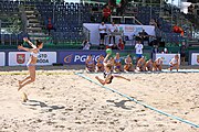 Deutsch: Beachhandball Europameisterschaften 2019 (Beach handball Euro); Tag 2: 3. Juli 2019 – Frauen, Vorrunde Gruppe C, Spanien-Griechenland 2:1 (12:20, 18:16; 8:2) English: Beach handball Euro; Day 2: 3 July 2019 – Women Preliminary Round Group C – Spain-Greece 2:1 (12:20, 18:16; 8:2)