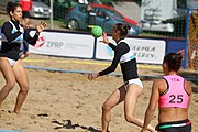 Deutsch: Beachhandball Europameisterschaften 2019 (Beach handball Euro); Tag 1: 2. Juli 2019 – Frauen, Vorrunde Gruppe C, Italien-Griechenland 0:2 (16:28, 10:13) English: Beach handball Euro; Day 1: 2 July 2019 – Women Preliminary Round Group C – Italy-Greece 0:2 (16:28, 10:13)