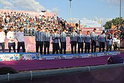 Deutsch: Beachhandball bei den Olympischen Jugendspielen 2018 in Buenos Aires; Tag 7, 13. Oktober 2018; Medaillenzeremonie Jungs - Gold: Spanien, Silber: Portugal, Bronze: Argentinien English: Beach handball at the 2018 Summer Youth Olympics in Buenos Aires at 13 October 2018 – Medal Ceremony Boys - Gold: Spain, Silver: Portugal, Bronze: Argentina Español: Handball de playa en los Juegos Olimpicos de la Juventud Buenos Aires 2018 en 13 de octubre de 2018 – Medalla Ceremonia para niños - Oro: España, Plata: Portugal, Bronce: Argentina