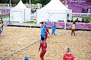 Deutsch: Beachhandball bei den Olympischen Jugendspielen 2018; Tag 6, 12. Oktober 2018; Mädchen, Platzierungsrundenspiel – Russland-Venezuela 2:0 English: Beach handball at the 2018 Summer Youth Olympics at 12 October 2018 – Girl's Consolation Round – Russland-Venezuela 2:0