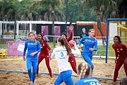 Deutsch: Beachhandball bei den Olympischen Jugendspielen 2018; Tag 6, 11. Oktober 2018; Mädchen, Platzierungsspiel um Platz 7 - Russland-Venezuela 2:0 English: Beach handball at the 2018 Summer Youth Olympics at 11 October 2018 – Girl's Placement Match 7-8 – Russia-Venezuela 2:0