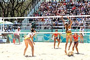 Deutsch: Beachvolleyball bei den Olympischen Jugendspielen 2018; Tag 9, 15. Oktober 2018; Mädchen, Viertelfinale: Puerto Rico-Russland 0–2 (12–21/10–21) English: Beach volleyball at the 2018 Summer Youth Olympics at 15 October 2018 – Girls Quarterfinals: Puerto Rico-Russia 0–2 (12–21/10–21)