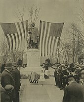 Benjamin Harrison's monument in University Park during its unveiling in 1908 by his young daughter, Elizabeth Harrison Benjamin Harrison monument in University Park - DPLA - 2996f59c3843e8e78cef4bfe52e4499f (page 1) (cropped).jpg