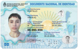 An Argentine identity card is valid for travel to most South American countries Biometric Argentine DNI for Citizens-Foreigners.png