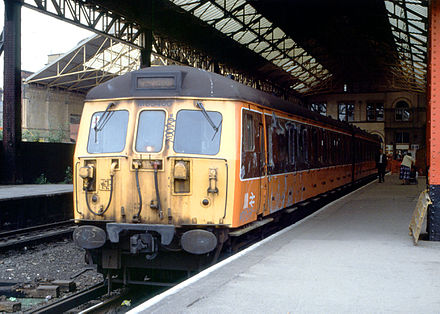 A Class 504 (1,200 V DC) train at Manchester Victoria station, weeks before closure for conversion to the Metrolink light-rail system