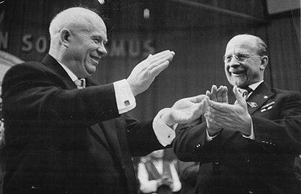 Khrushchev (left) and East German leader Walter Ulbricht, 1963